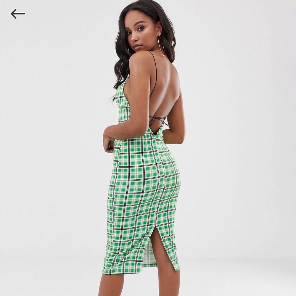 Green/white - Check strap back midi dress